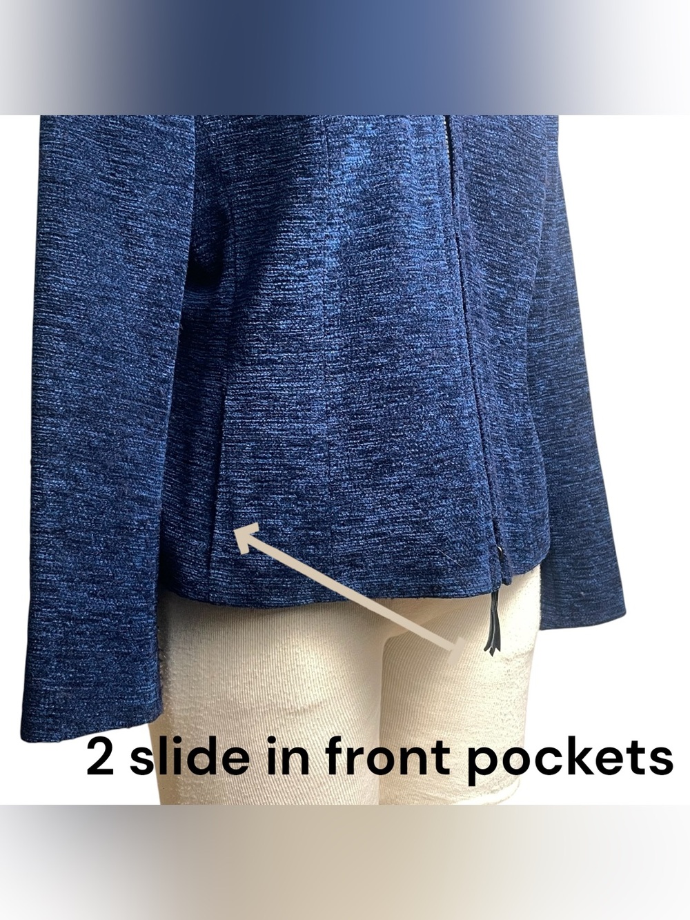 Akris Punto Blue Tweed Zip Front Wool Angora Jacket Blazer Lined Pockets Sz 10 - Picture 4 of 16